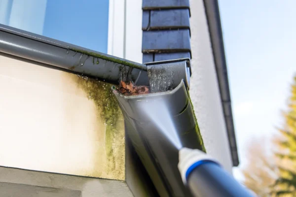 Water blasting a dirty and grimy gutter